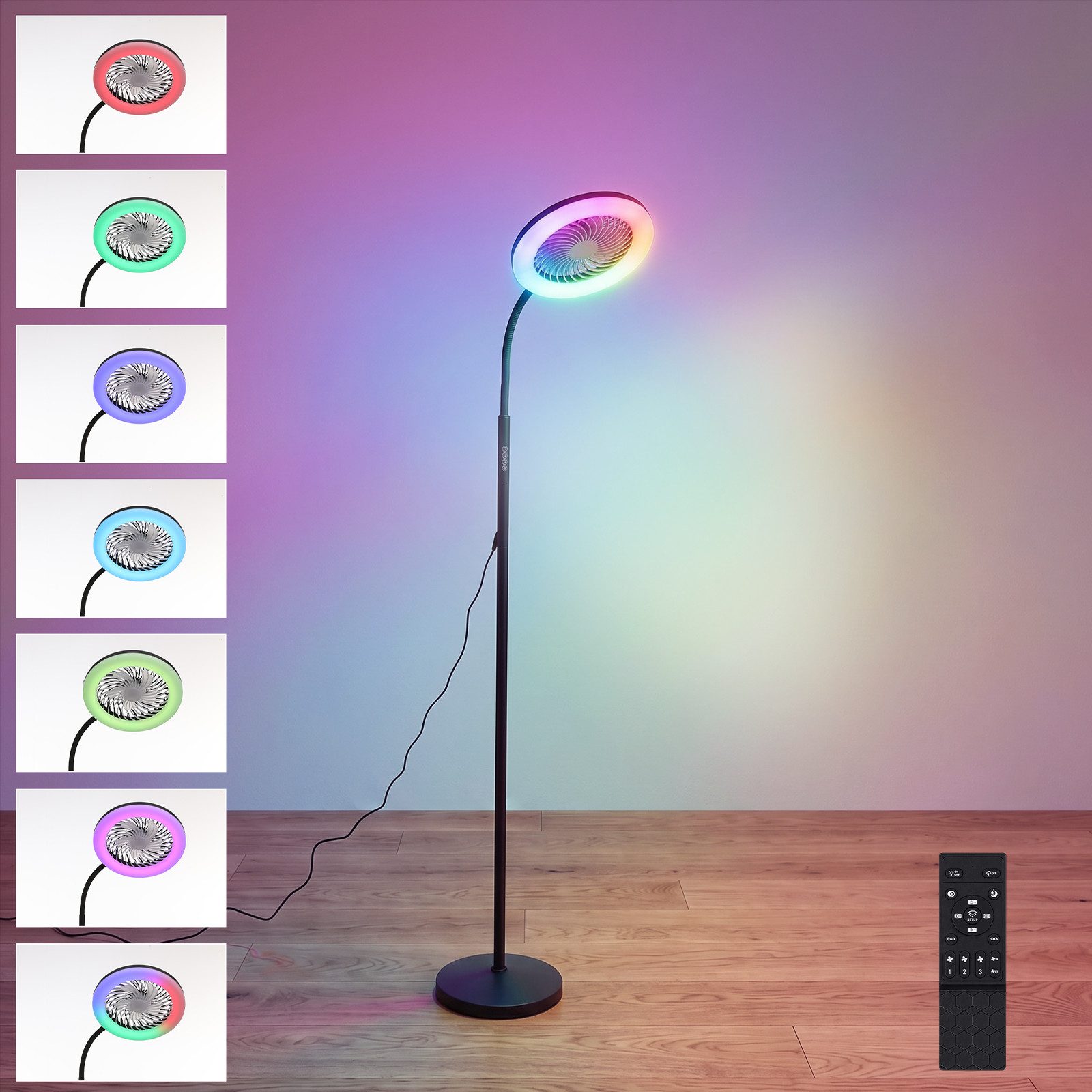 oyajia Standventilator Stehlampe mit Ventilator, 3 Windgeschwindigkeiten, RGB IC Farbwechsel, 2 in 1 RGB Stehlampe mit Ventilator