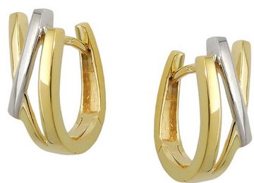unbespielt Paar Creolen Ohrringe Bicolor-Effekt 375 Gold 15 x 7 mm inklusive Schmuckbox, Goldschmuck für Damen