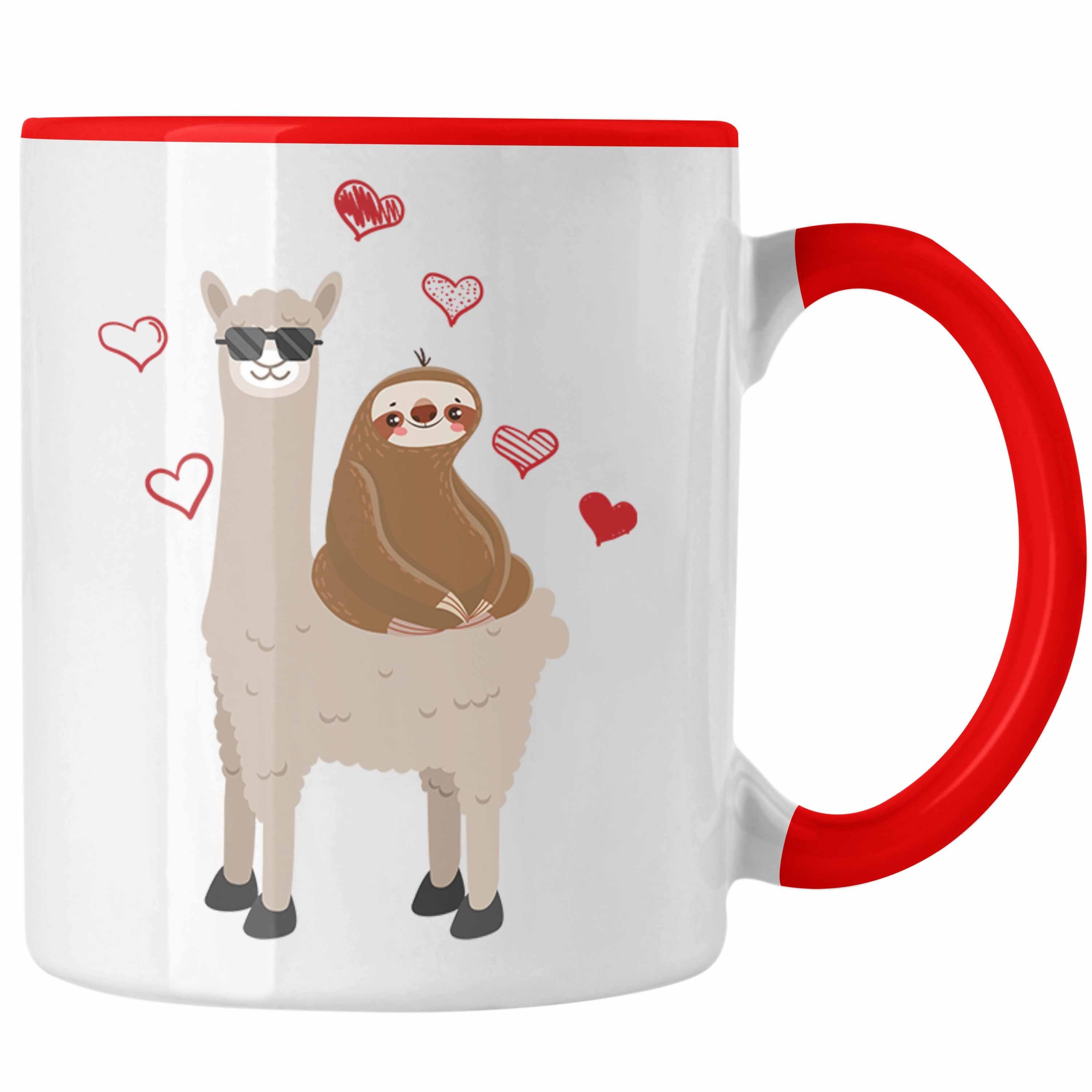 Trendation Tasse Trendation - Lustige Faultier Llama Grafik Tasse Geschenk Frauen Kollegin Geschenkidee Lustig Rot