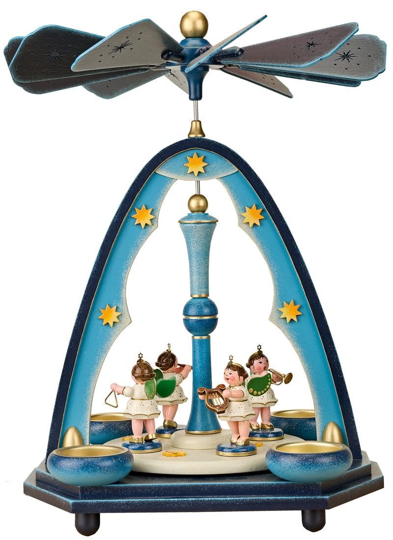 Hubrig Volkskunst GmbH Weihnachtspyramide Pyramide Engelkonzert 1-stöckig für Teelicht - NEUHEIT 2026, Origninal Erzgebirge, handbemalt