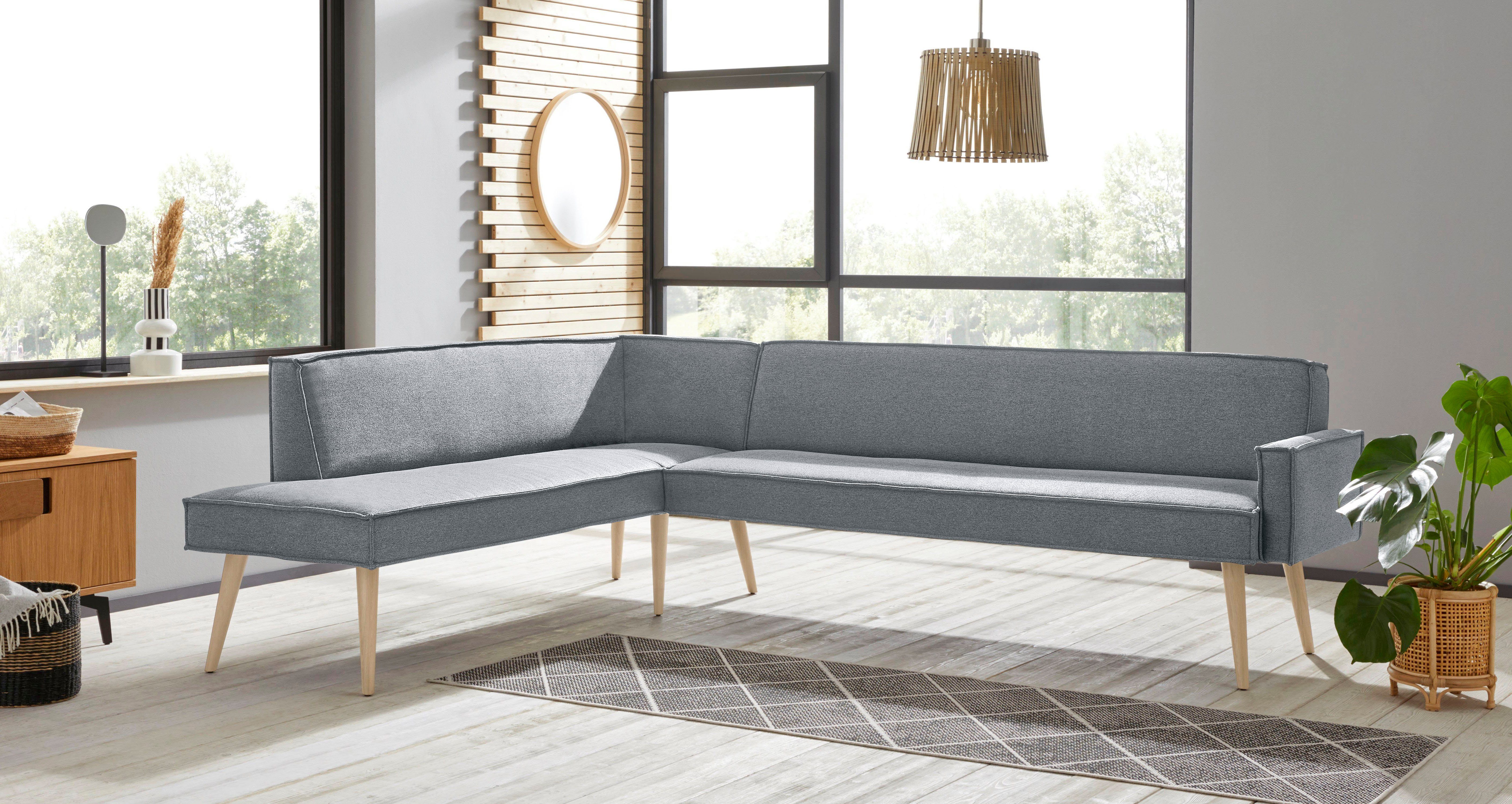 exxpo - sofa fashion Eckbank Lungo, moderne Kedernaht, bequem und elegant, hoher Holzfuß, hochwertige Detailverarbeitung, frei im Raum stellbar
