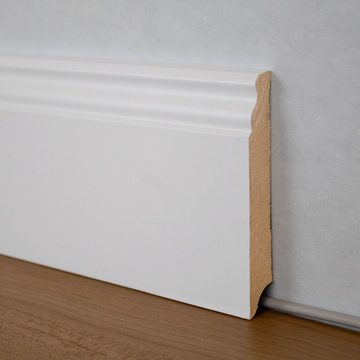 PROVISTON Sockelleiste MDF, 16 x 100 x 2500 mm, Weiß, Fußleiste Berliner Profil