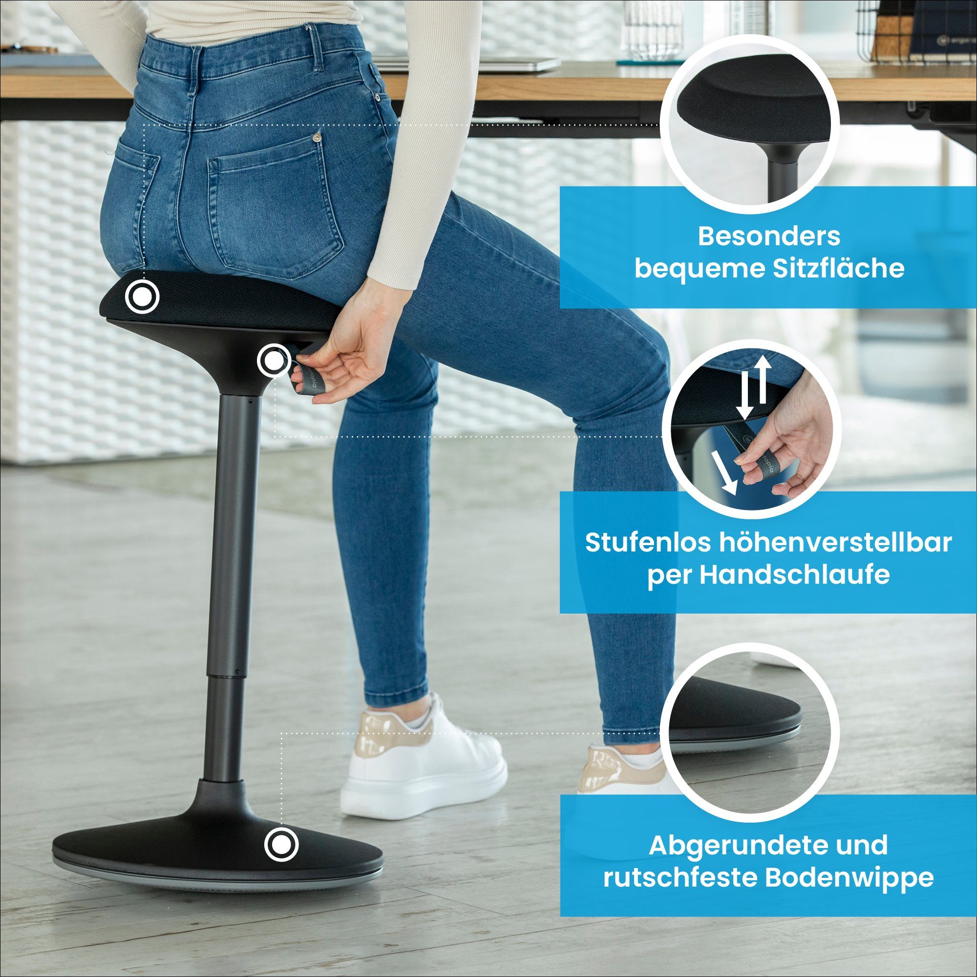 Ergotopia Drehhocker Dyko - höhenverstellbarer Bürohocker, 360° schwenkbar – Bild 4 von 5
