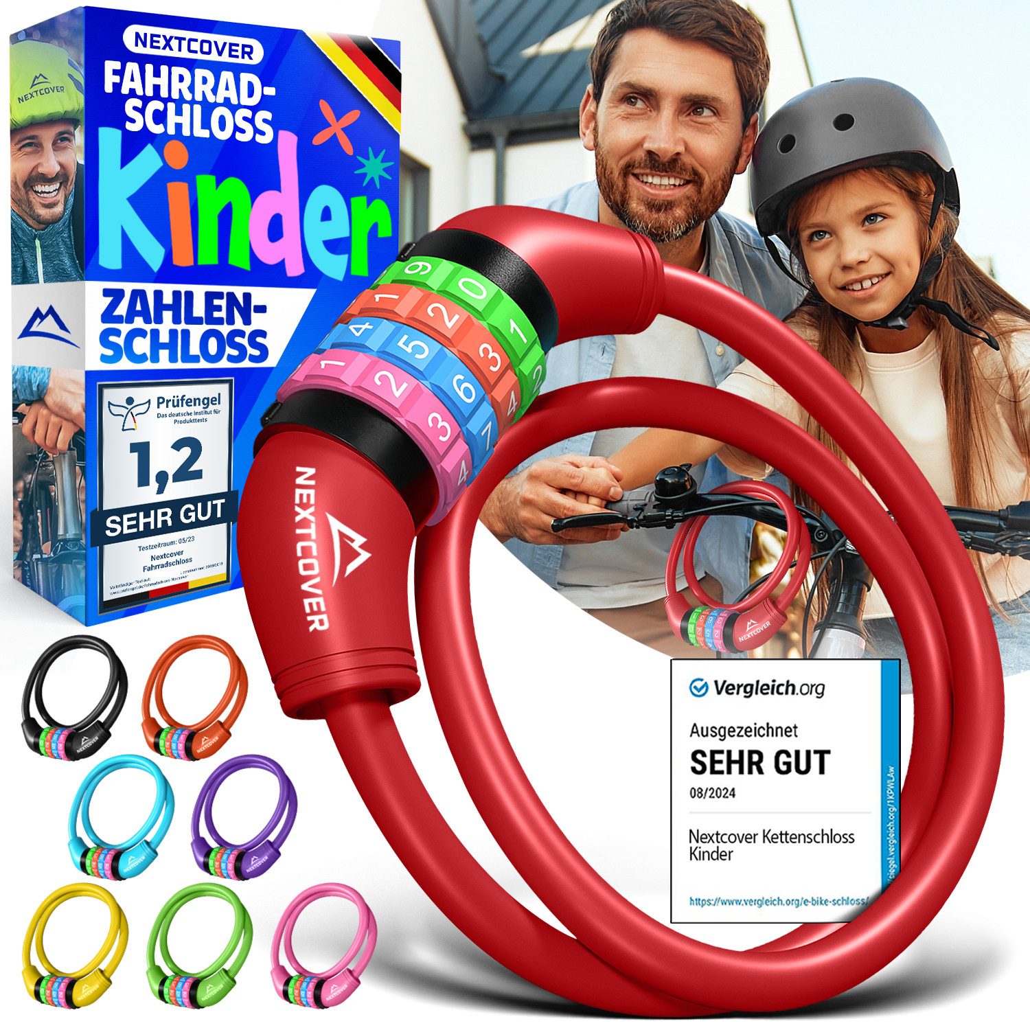 Nextcover Zahlenkabelschloss NEXTCOVER® Fahrradschloss Kinder mit 4-stelligem Zahlencode