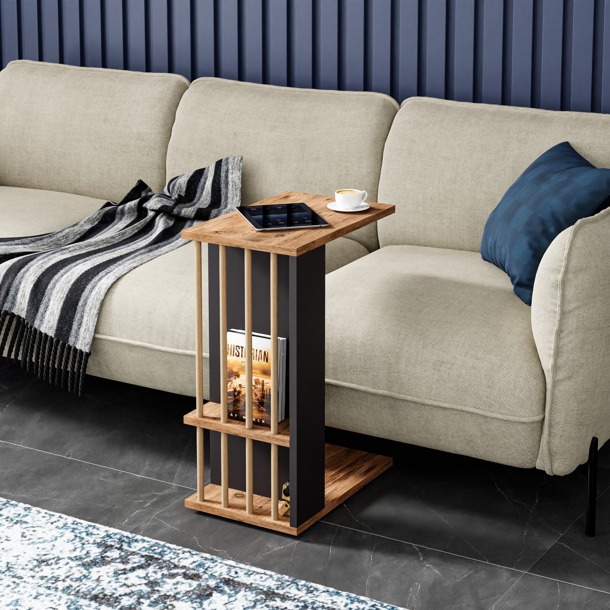 en.casa Beistelltisch, »Siikainen« mit senkrechten Streben Holzoptik/Schwarz