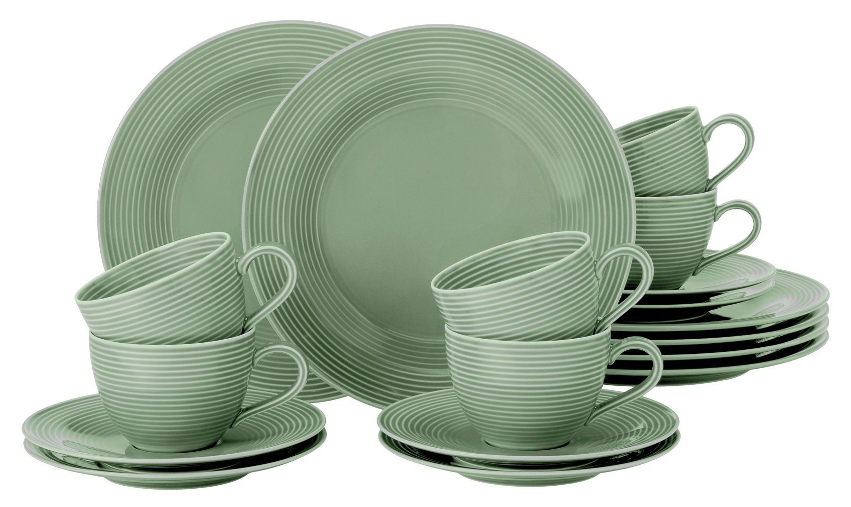 Seltmann Weiden Kaffeeservice Geschirr-Set, Service Beat (18-tlg), 6 Personen, Porzellan, Teller, Tassen, Untertassen, Rillendekor, 18 Teile, für 6 Personen