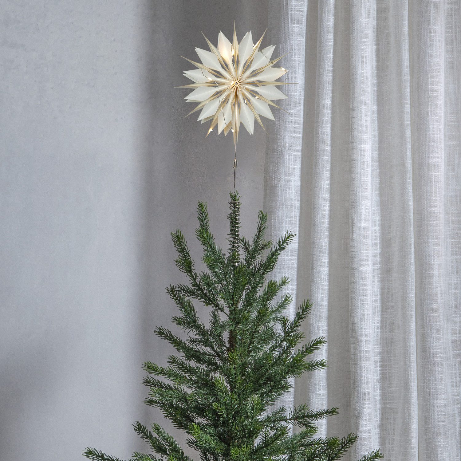 MARELIDA Christbaumspitze LED Baumspitze Papierstern Tannenbaumspitze beleuchtet H: 43cm weiß