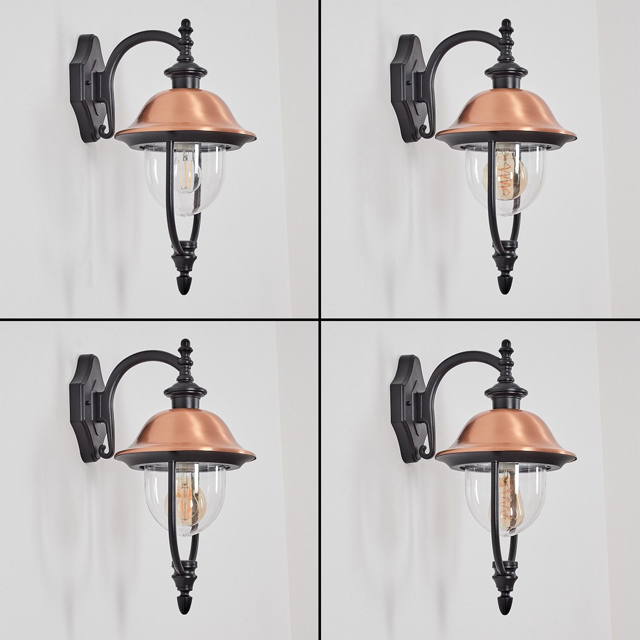 hofstein Außen-Wandleuchte Außenwandlampe aus Metall/Kunststoff in Schwarz/Kupfer/Klar, ohne Leuchtmittel, Wandleuchte im Vintage/Antik/Landhaus-Design, E27, IP44