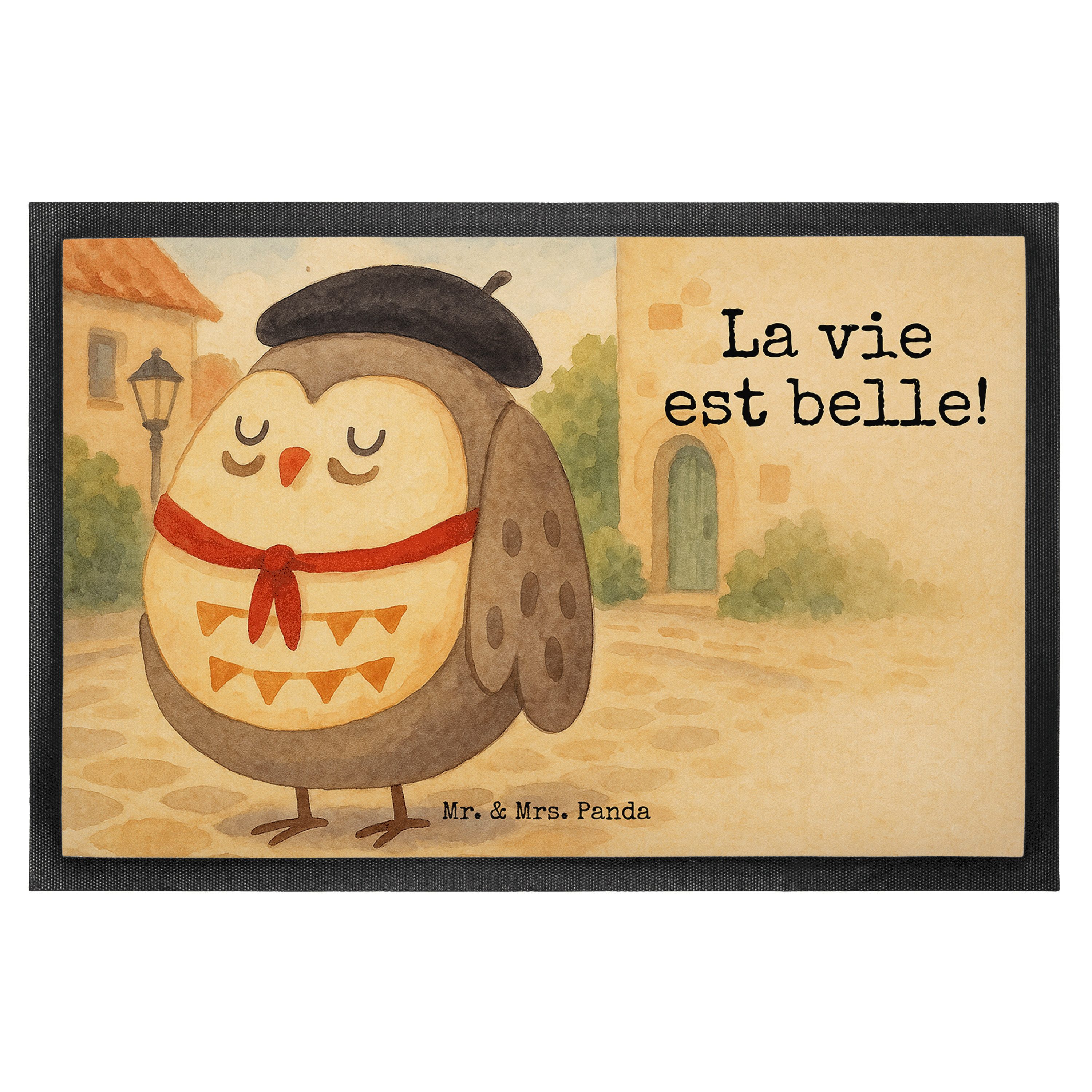 Mr. & Mrs. Panda Fußmatte Eule Frankreich Design, Schmutzfangmatte 40 x 60 cm, Weiß, fußmatte, rechteckig, Höhe: 40 mm, Das Leben Ist schön Genießer Schmutzfänger