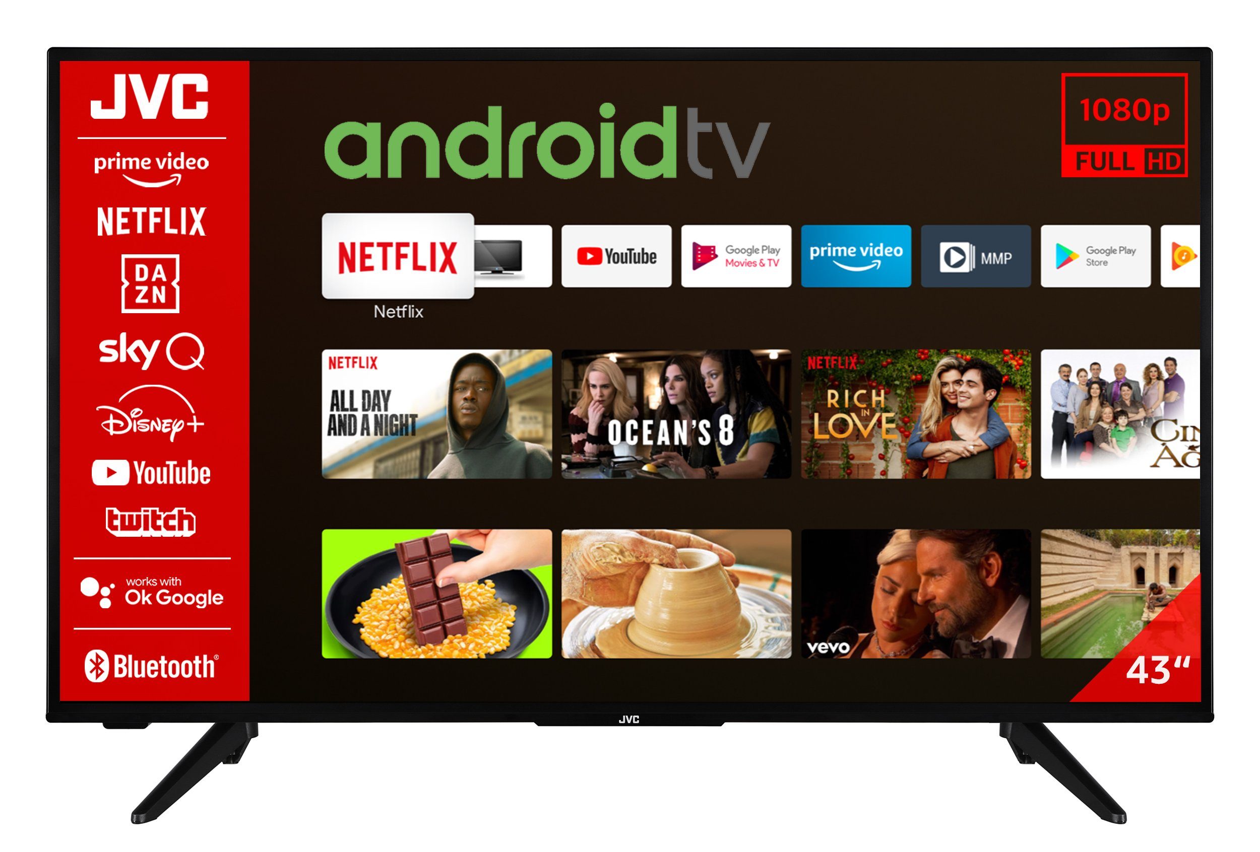 JVC LT-43VAF3055 LCD-LED Fernseher (106 cm/43 Zoll, Full HD, Android TV, HDR10, Triple-Tuner, Smart TV, Bluetooth, WLAN)