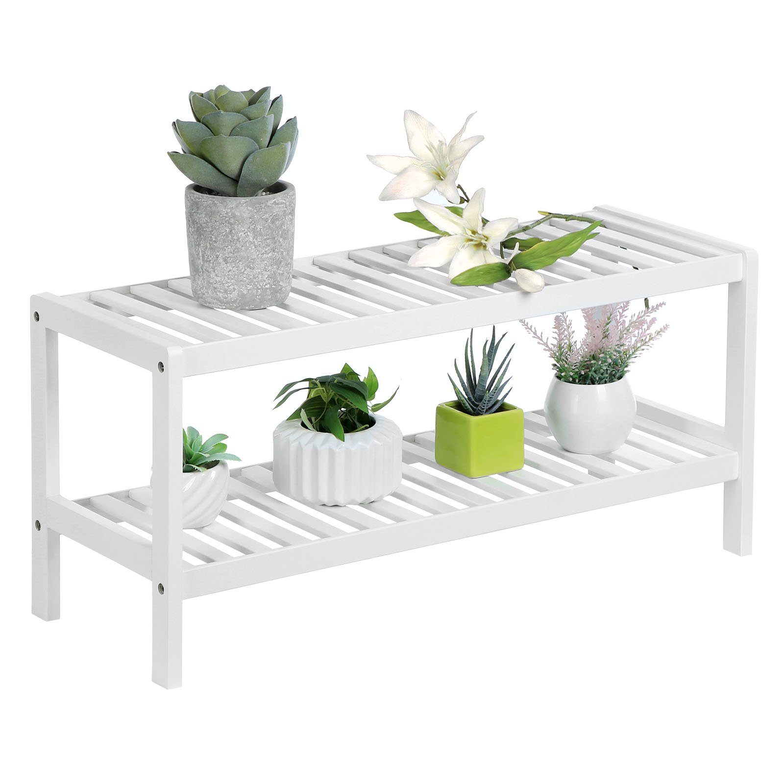 SONGMICS Schuhregal, Schuhregal Bambus Schuhablage mit 2 Ebenen