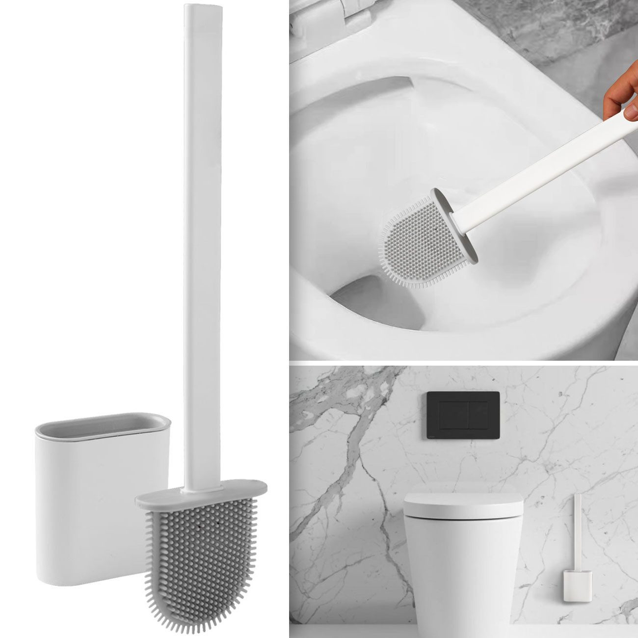 Casativo WC-Reinigungsbürste Silikon-WC-Bürsten Set grau/weiß & schwarz 2er/4er Toilettenbürsten, (4-tlg), luftdurchlässiger Bürstenhalter/Bürsten-Stiel: L 26 c – Bild 5 von 5