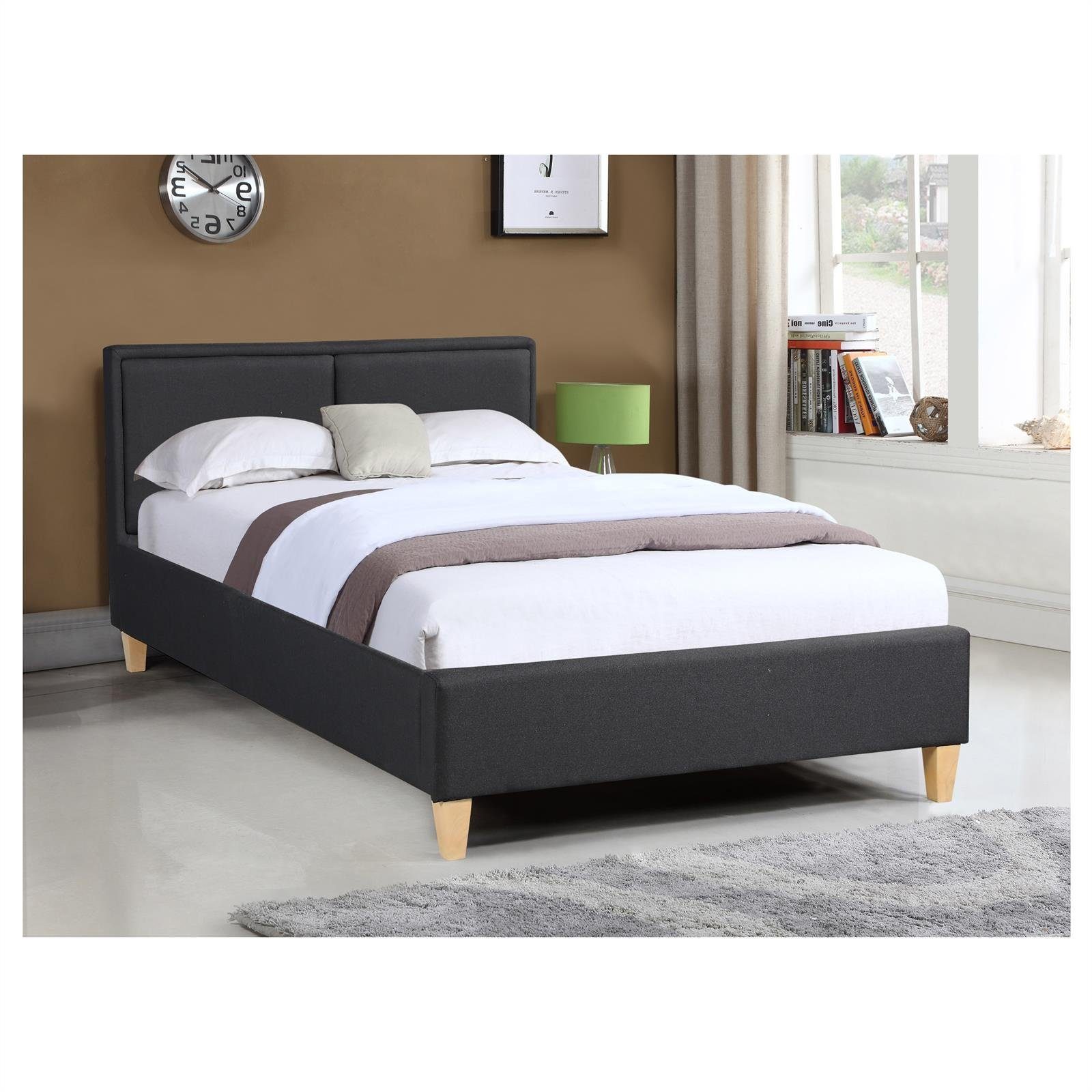 CARO-Möbel Polsterbett ANAIS, Einzelbett 120x200 cm Bettgestell mit Lattenrost & Stoffbezug schwarz