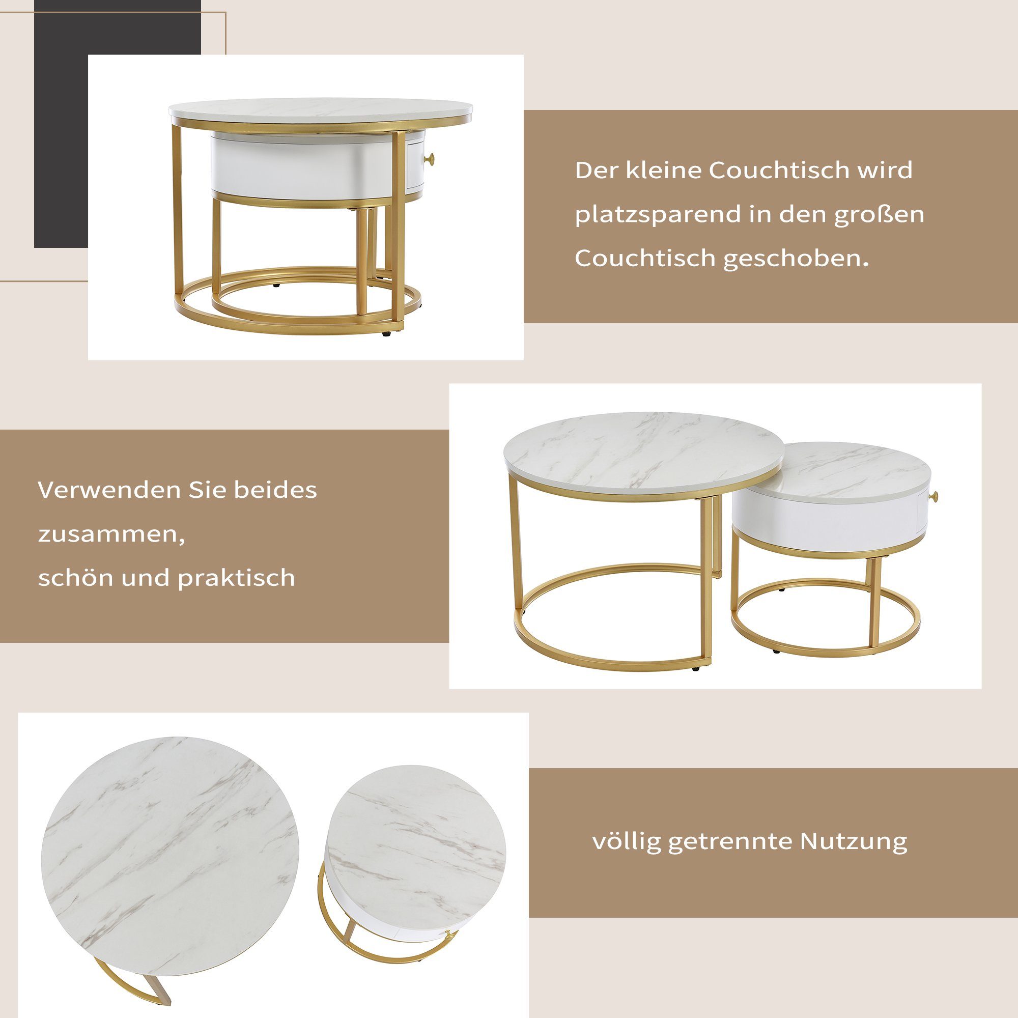 Merax Couchtisch Set rund Satztisch Wohnzimmertisch 1,5 cm Platte, hochglan günstig online kaufen