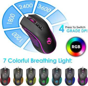 ZIYOU LANG Kabelgebundene RGB-Gaming Kombination aus 96 Tasten, 26 Tasten Tastatur- und Maus-Set, Anti-Ghosting, 8 Chroma-LED-Hintergrundbeleuchtung,mechanische Haptik