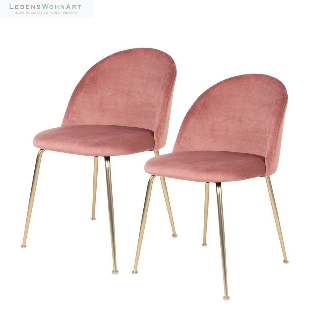 Stuhl 2er-Set Eleganter Stuhl GENF rose Samt - Beine in Messing-Look
