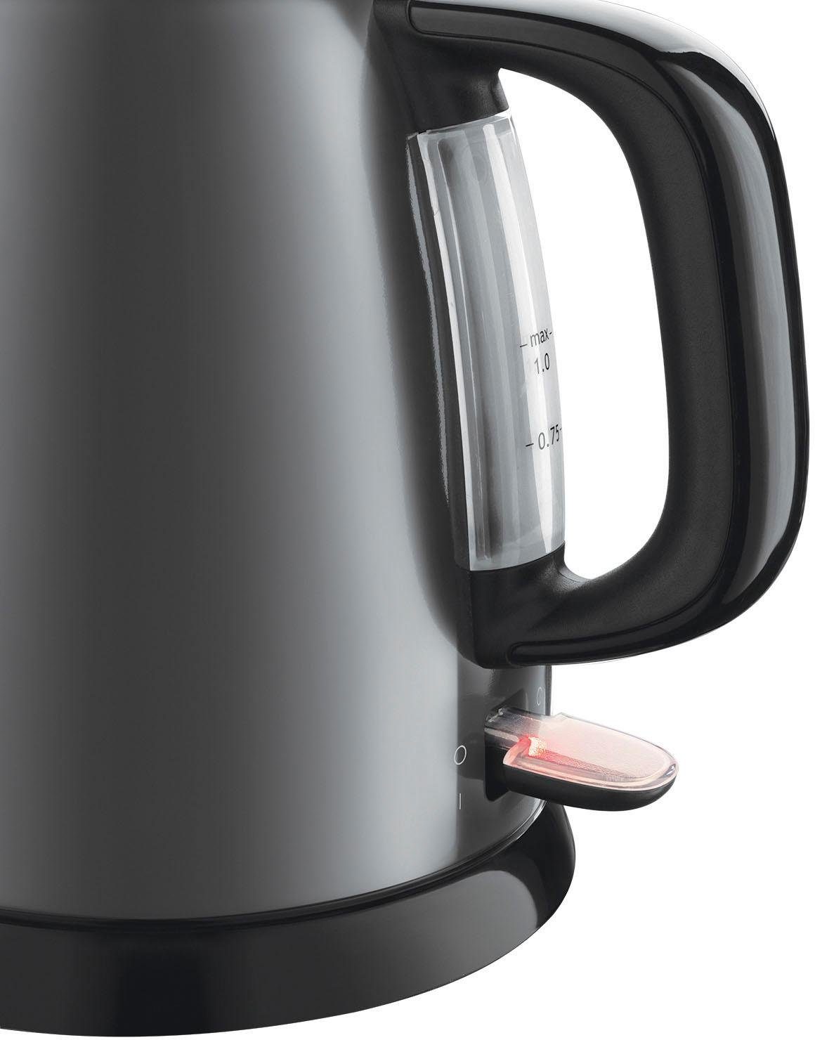 RUSSELL HOBBS Wasserkocher Colours plus grau 24993-70, 1 l, 2400 W, klein, 2400W, Schnellkochfunktion, Kalkfilter, Reisewasserkocher