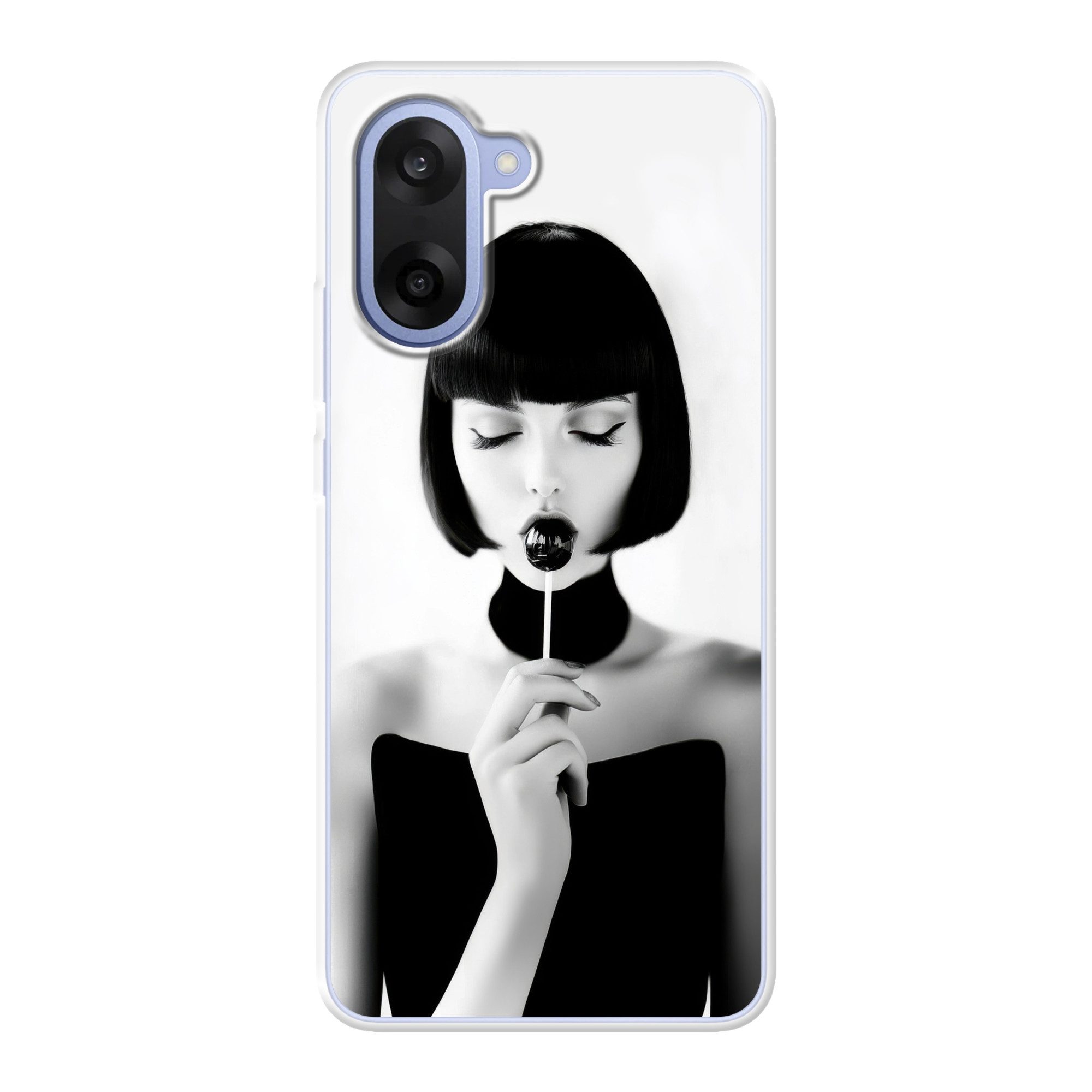 MuchoWow Handyhülle für OnePlus Nord CE5 Frau - Lolly - Schwarz - Weiß, Phone Case, Silikon, Schutzhülle Dünn