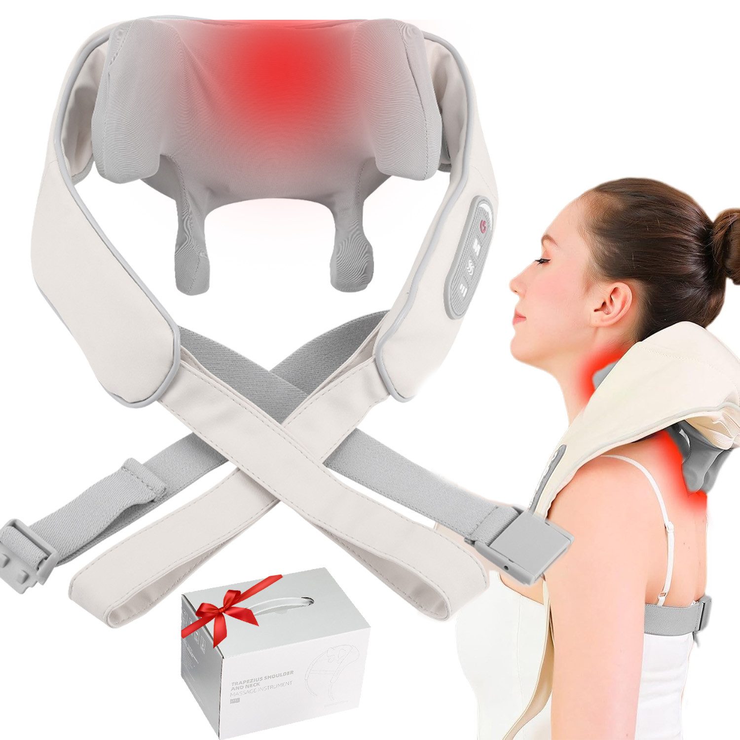 Shiatsu-Massagekissen Kabelloses Shiatsu Massagekissen mit Wärme,4D-Schultermassagegerät