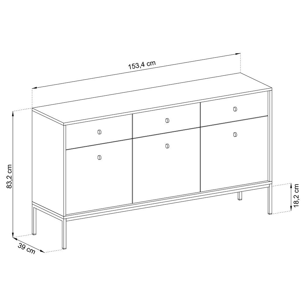 Lomadox Sideboard MALAGA-160, 154cm breit, sandbeige, Fußgestell goldfarben, goldene Griffe