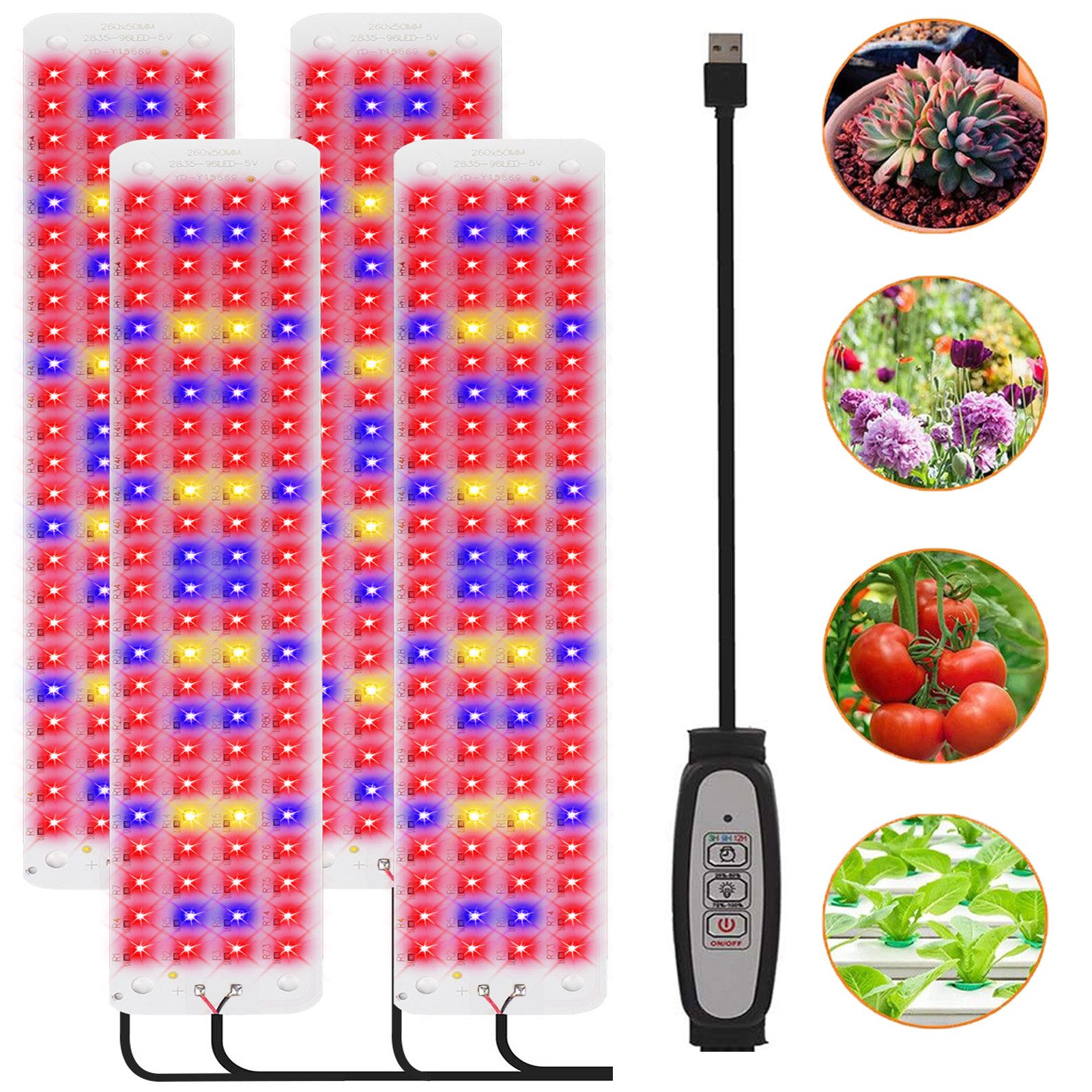 Jibenhome Pflanzenlampe 26 x 5 cm USB LED Pflanzenlampe 1/2/3/4 Panels Timer, Dimmbare, 96 LEDs, Vollspektrum-4 Panels, 4.5 W/9 W/13.5 W/18 W