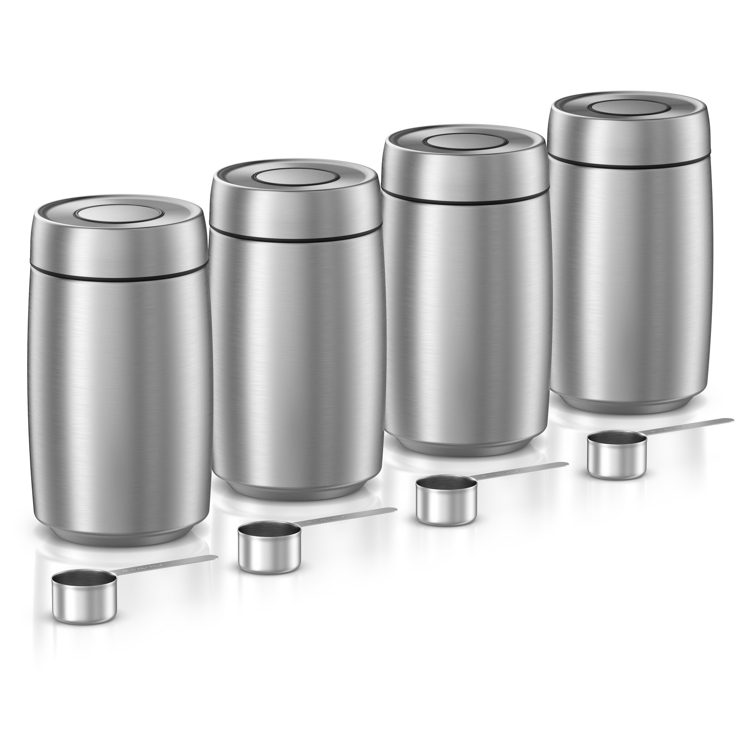Arendo Frischhaltedose 4er Set Vorratsdosen 1450 ml Edelstahl, Deckel & Messlöffel, luftdicht, Edelstahl; Silikon, (8-tlg), auslaufsicher, mottensicher, stapelbar, gefriergeeignet
