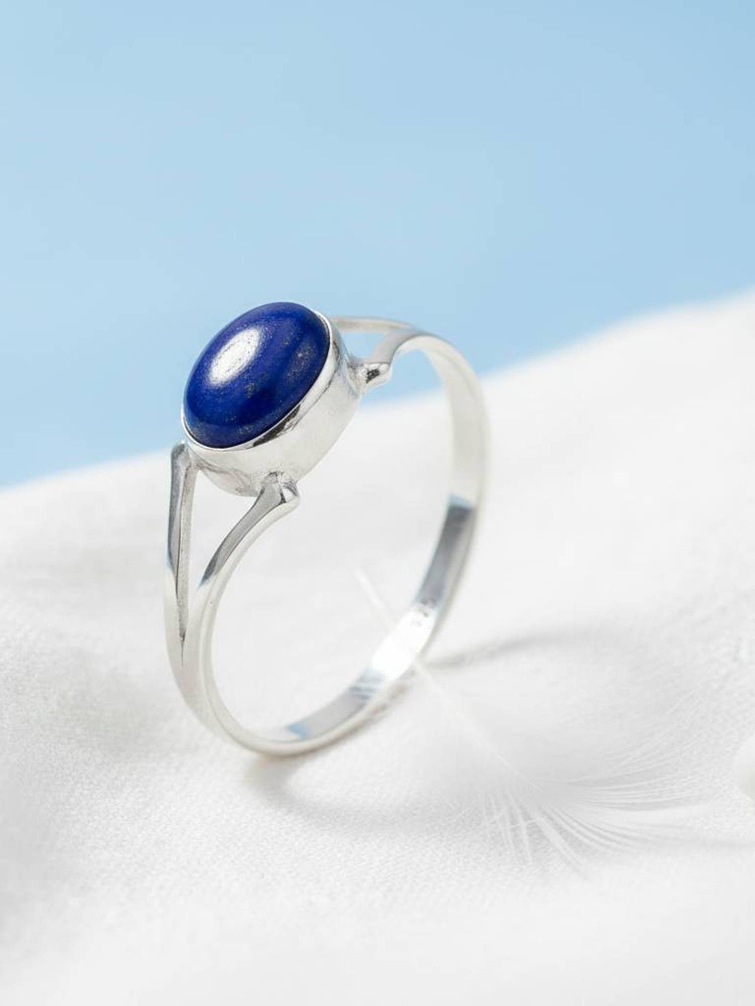 mantraroma Silberring TEKILI oval aus 925 Silber mit Lapis Lazuli (Ring mit Schmuckbeutel), Damenring aus 925er Silber