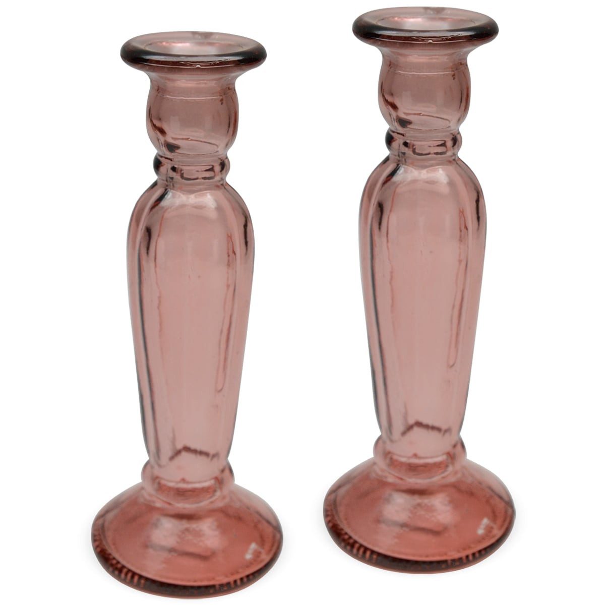 matches21 HOME & HOBBY Kerzenhalter Kerzenständer aus Glas Ø 8x22 cm rosa Kerzenleuchter (2 St), Kerzenhalter für Stabkerzen Tischdeko für alle Zimmer Glas