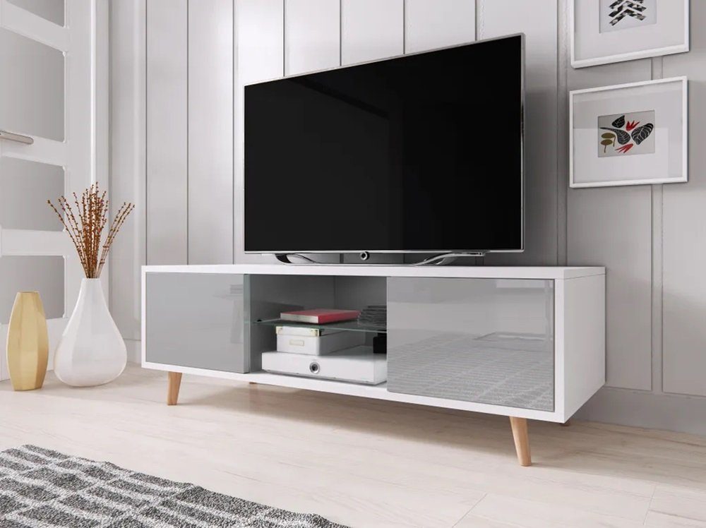 DB-Möbel TV-Schrank Der Schrank Weißgrau Schwarz RTV mit glanz LED Oslo in 140x45cm