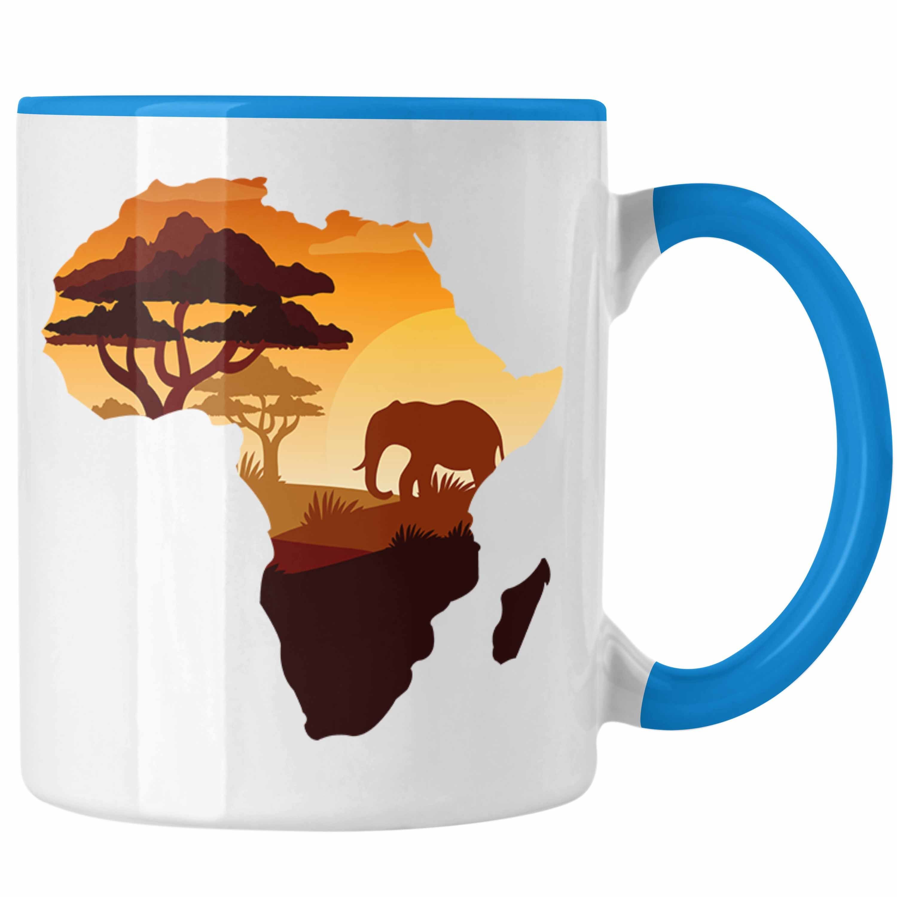 Tasse Afrika Blau Map Geschenkidee Tasse Abenteurer Afrika Safari Tierliebhaber Trendation