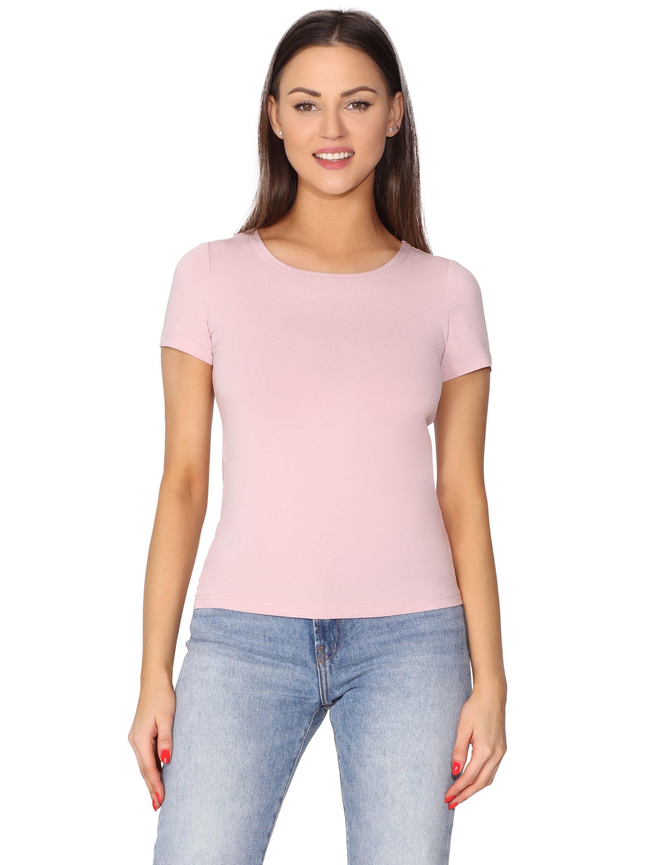 (1-tlg) Style T-Shirt MS10-373 T-Shirt Kurzarm Damen Merry Puderrosa
