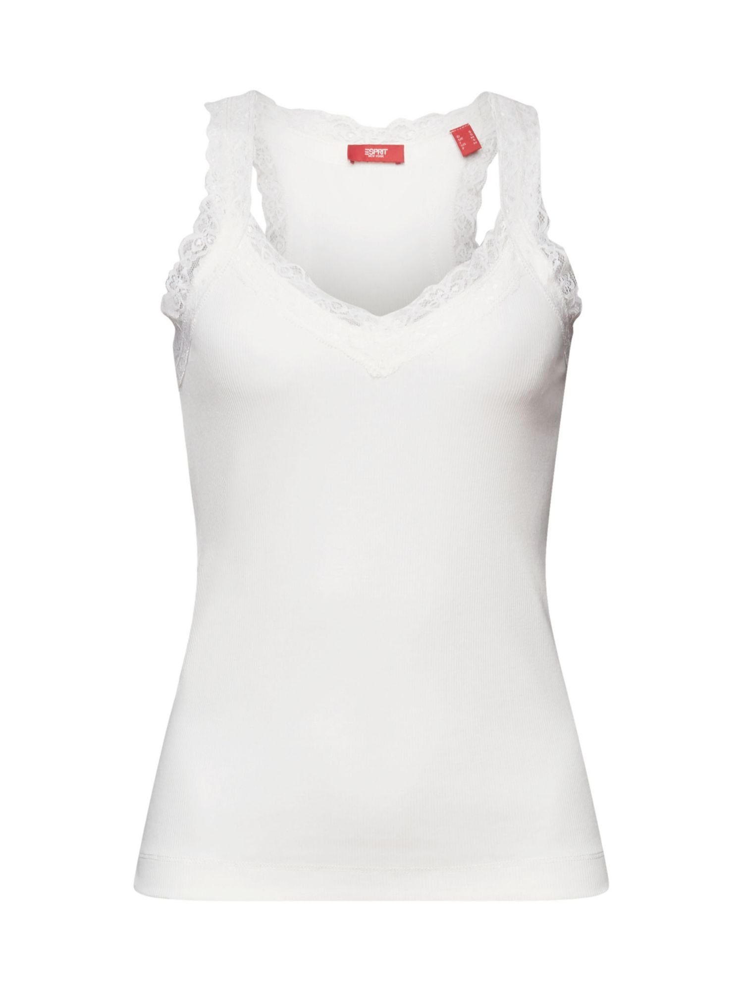 Esprit T-Shirt Rippstrick-Top mit Jersey und Spitze (1-tlg) OFF WHITE