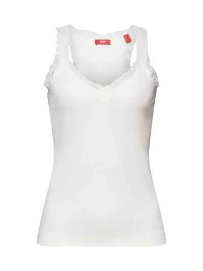 Esprit T-Shirt Rippstrick-Top mit Jersey und Spitze (1-tlg)