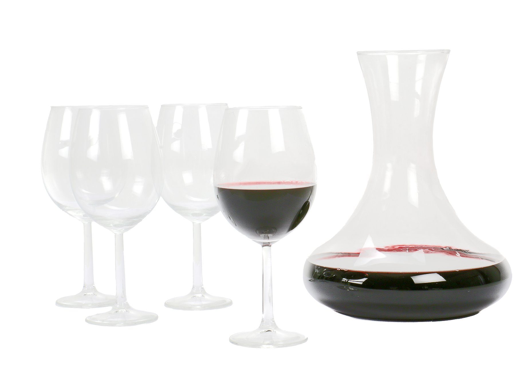 Dekanter Weinkaraffe + 4 Rotweingläser