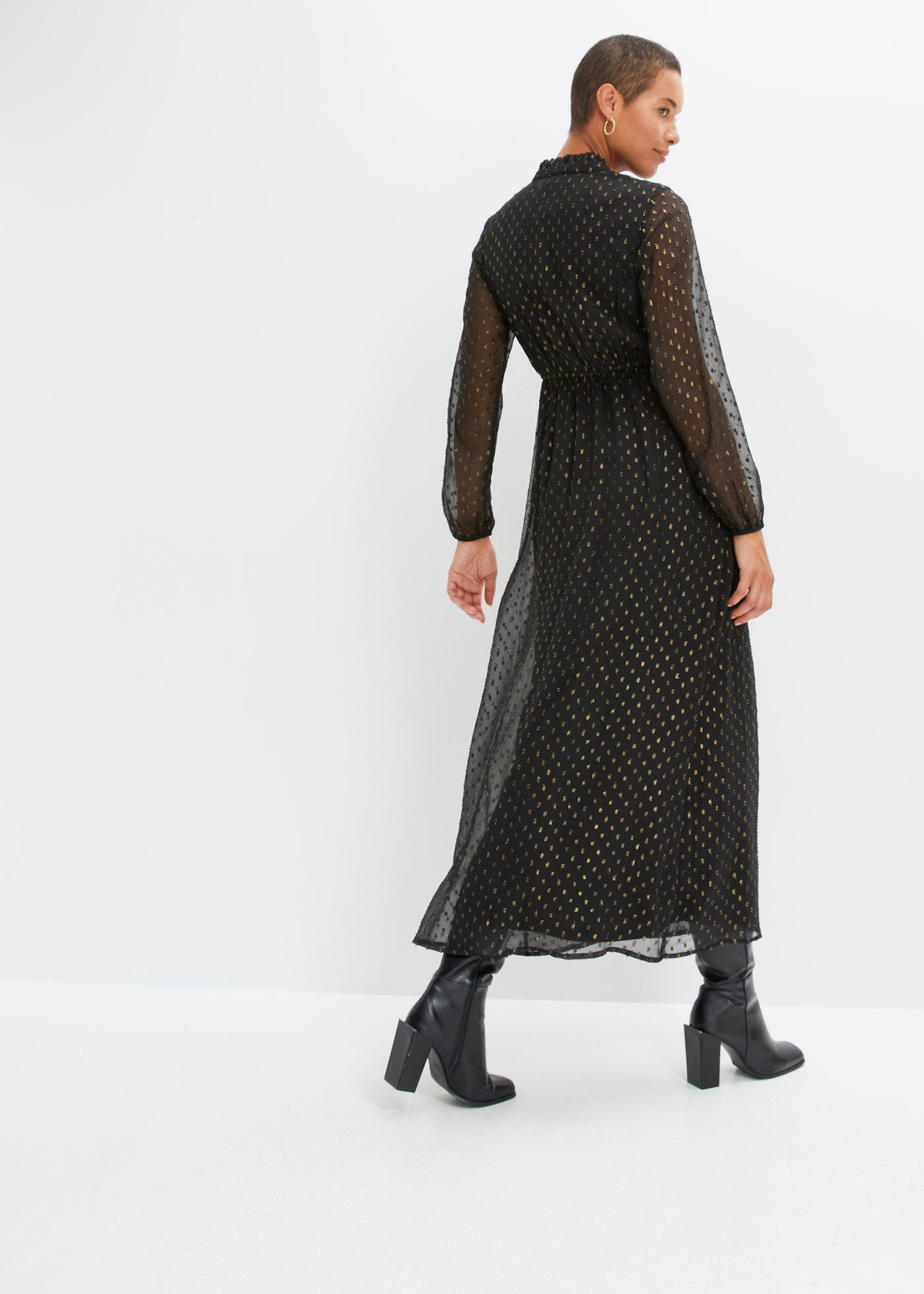 bonprix Maxikleid mit Knopfleiste, aus Polyesterfutter, ausgestellte Passform