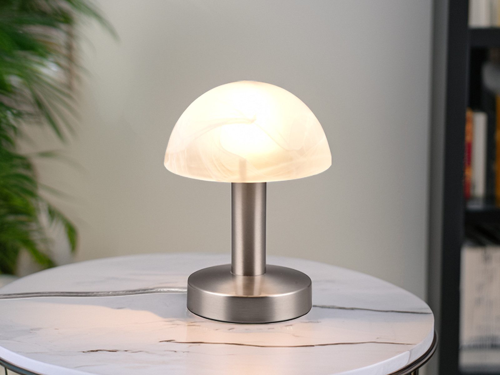 TRIO Leuchten LED Nachttischlampe, Dimmfunktion, LED wechselbar, Warmweiß, klein-e Bauhaus Pilz-lampe für Fensterbank mit Touch-funktion, H: 21cm