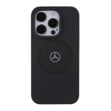 Mercedes Benz Handyhülle Case iPhone 15 Pro Echtleder geriffelt MagSafe schwarz 6,1 Zoll, Kantenschutz