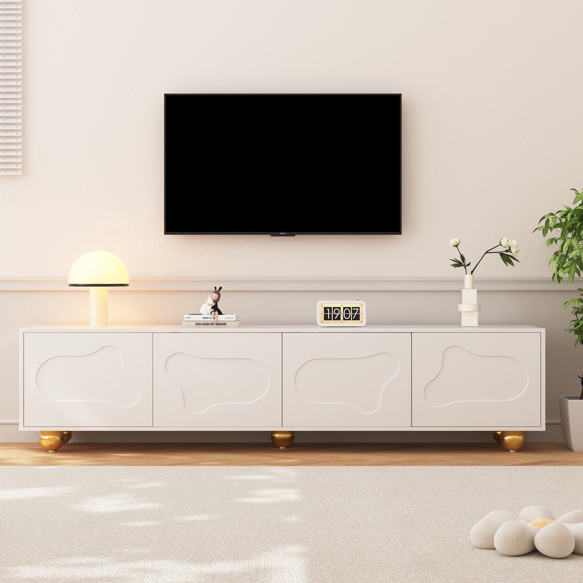 Merax Lowboard hochglanz TV-Lowboard im Wolken-Design (180x40x45cm, 1 St., Fernsehschrank Fernsehtisch), TV-Schrank mit 2 Schränke, 4 Türen & 5 stabile Standfüß – Bild 3 von 5