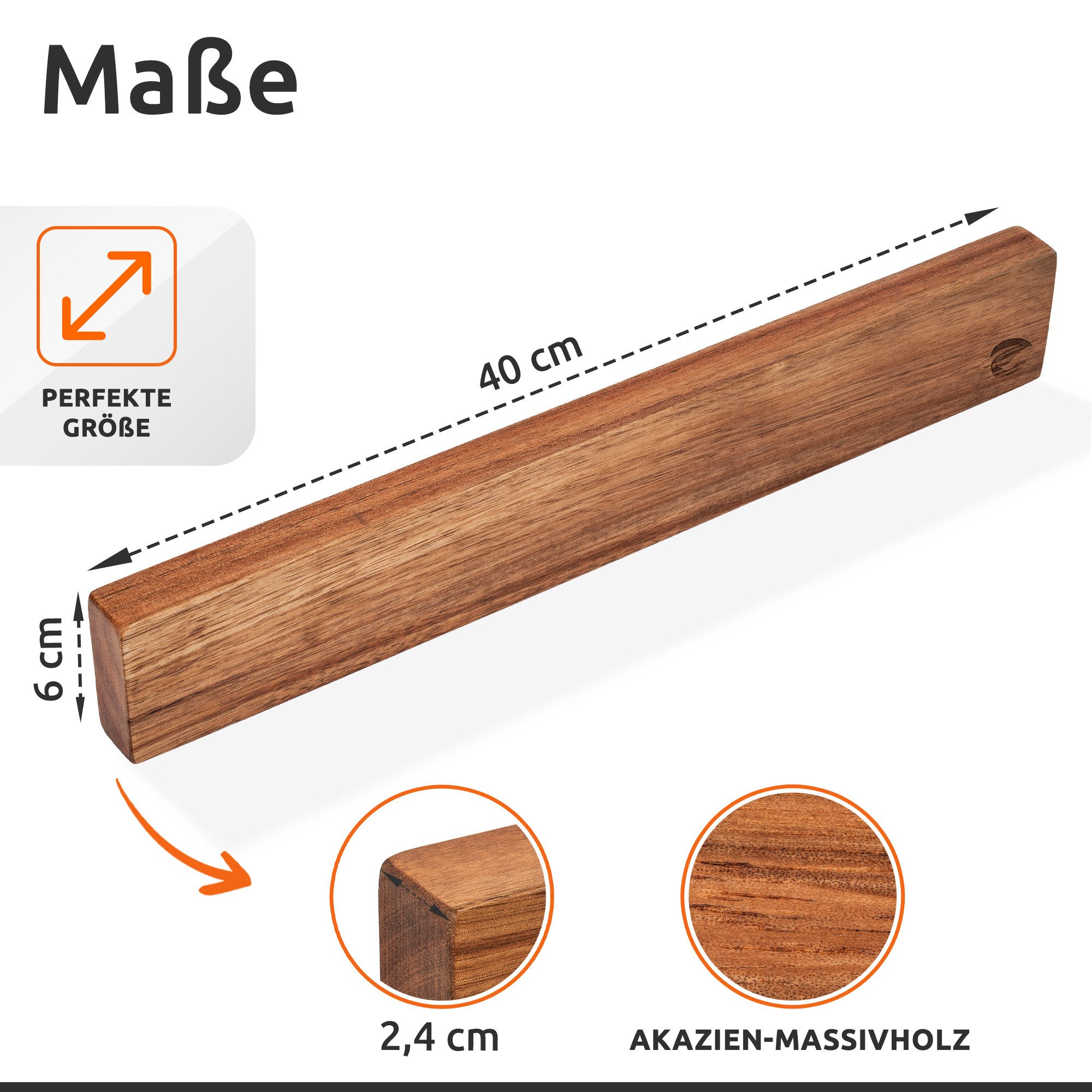 ECENCE Wand-Magnet Messer-Leiste Magnetleiste Messer aus Akazienholz 40cm zum Kleben oder Bohren – Bild 4 von 5