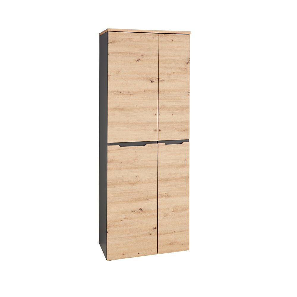 75cm MANRESA-36 graphit breit 2-türig, Stauraumschrank Lomadox Eiche, mit