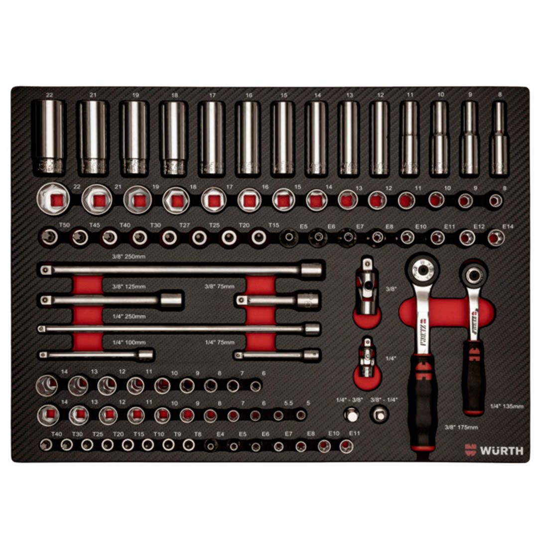 Würth Werkzeugset Zebra Steckschlüsselsatz 91 Teile 1/4+3/8 Zoll Werkstatt Schaumeinlage, (91-tlg)