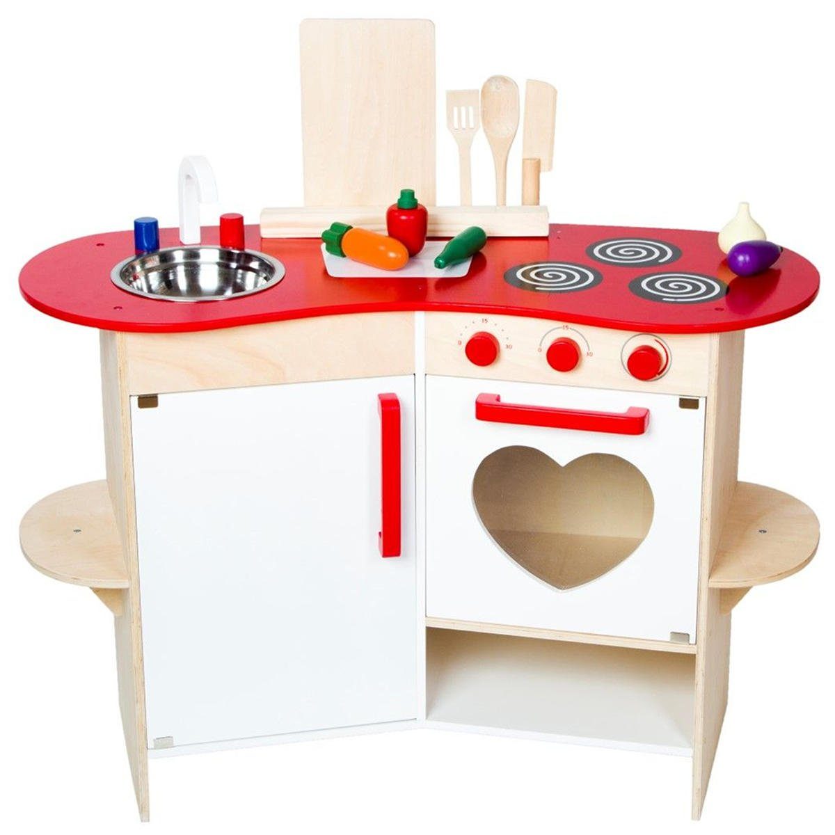 Warenhandel König Spielküche Kinder-Spielküche aus Holz mit Herz-Backofen, Holz