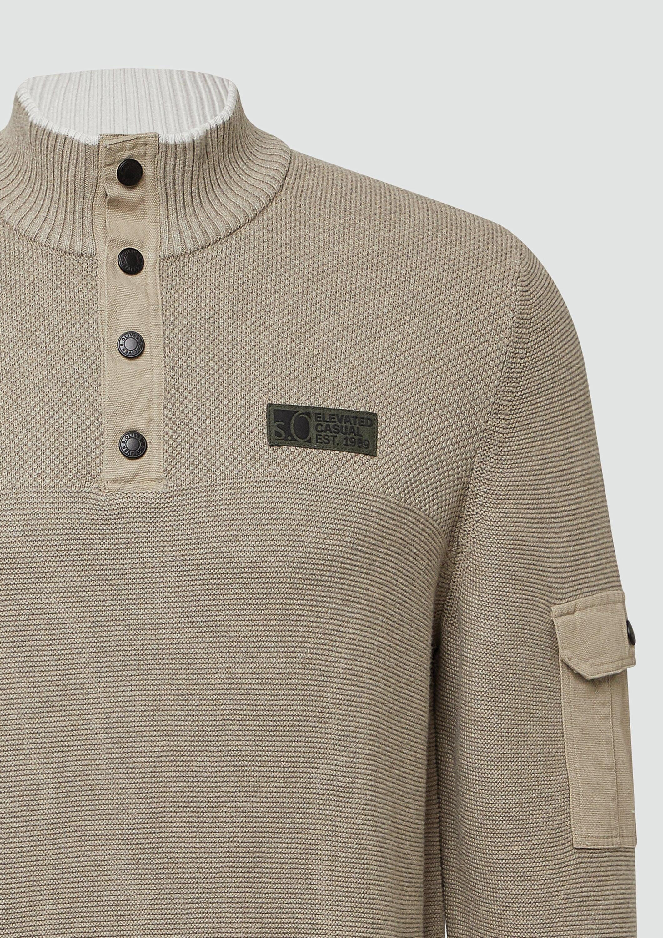 s.Oliver Longpullover Strickpullover Strickpullover aus Baumwolle mit Troyer-Kragen und Strukturmix