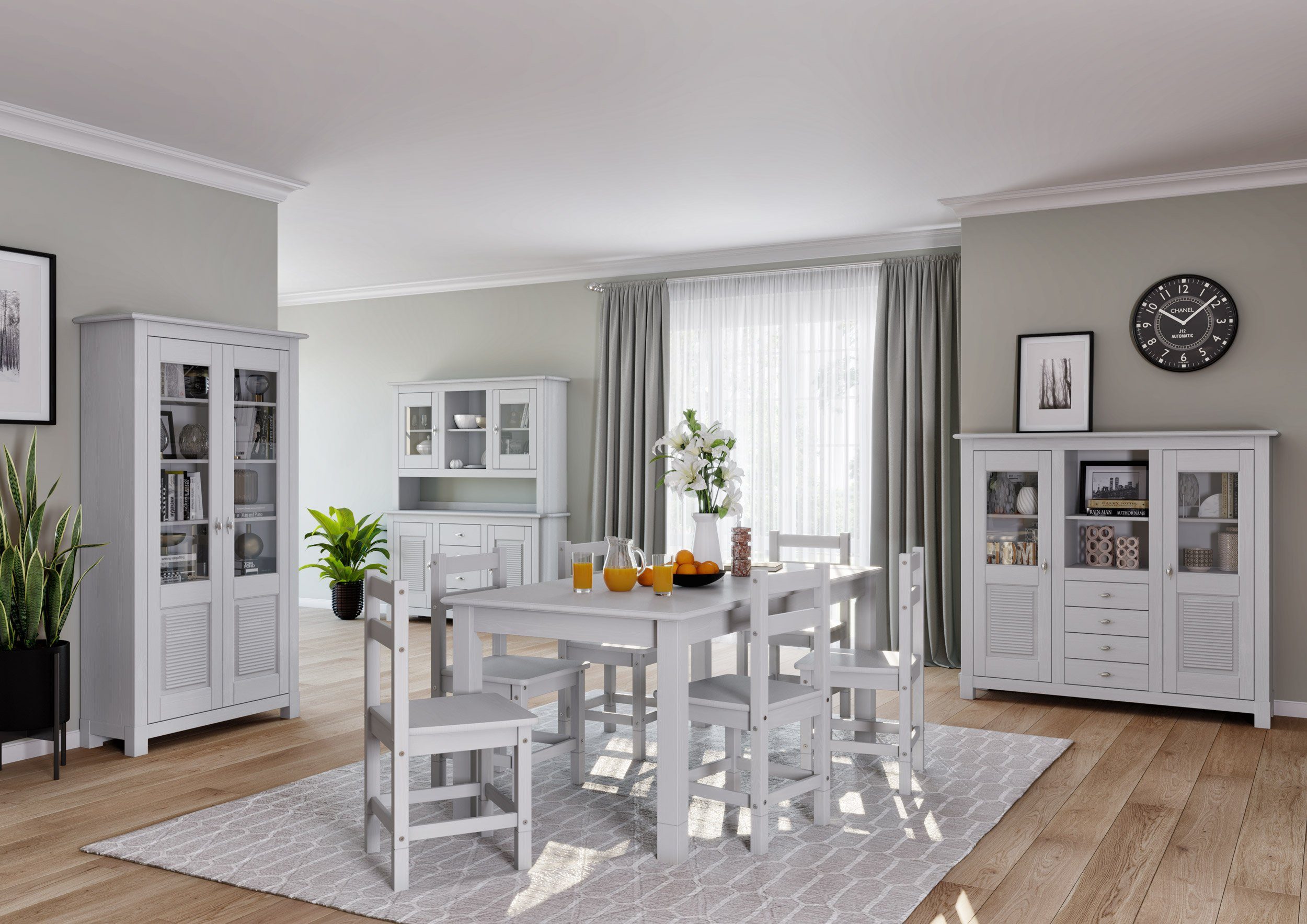 Home affaire Buffet Rauna Highboard, massive Kiefer, Türen mit Glaseinsätze günstig online kaufen