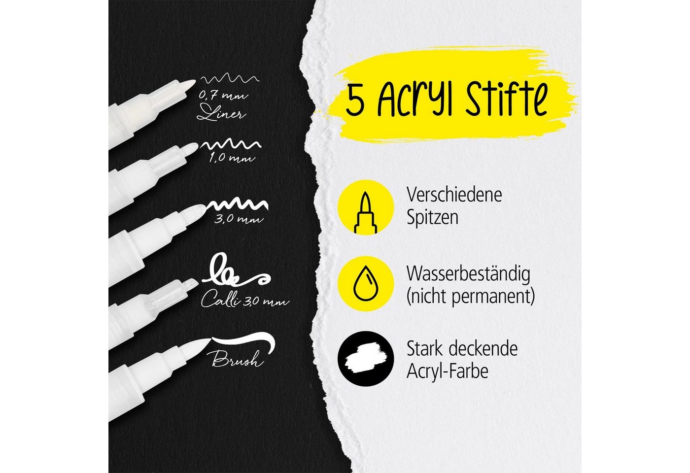 Thumbnail - Online Pen Fineliner White Lettering, (5x weiße Acryl-Stifte, deckend, Handlettering-Stifte mit verschiedenen Spitzen), ...