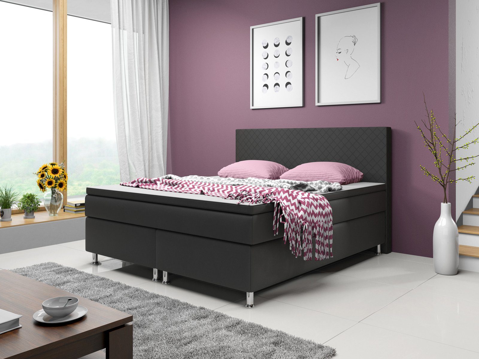 interbed Boxspringbett Madrid 180x200 cm inkl. Topper (Spar-Set, inkl.Topper, inkl.Matratzen, inkl. Kopfteil)