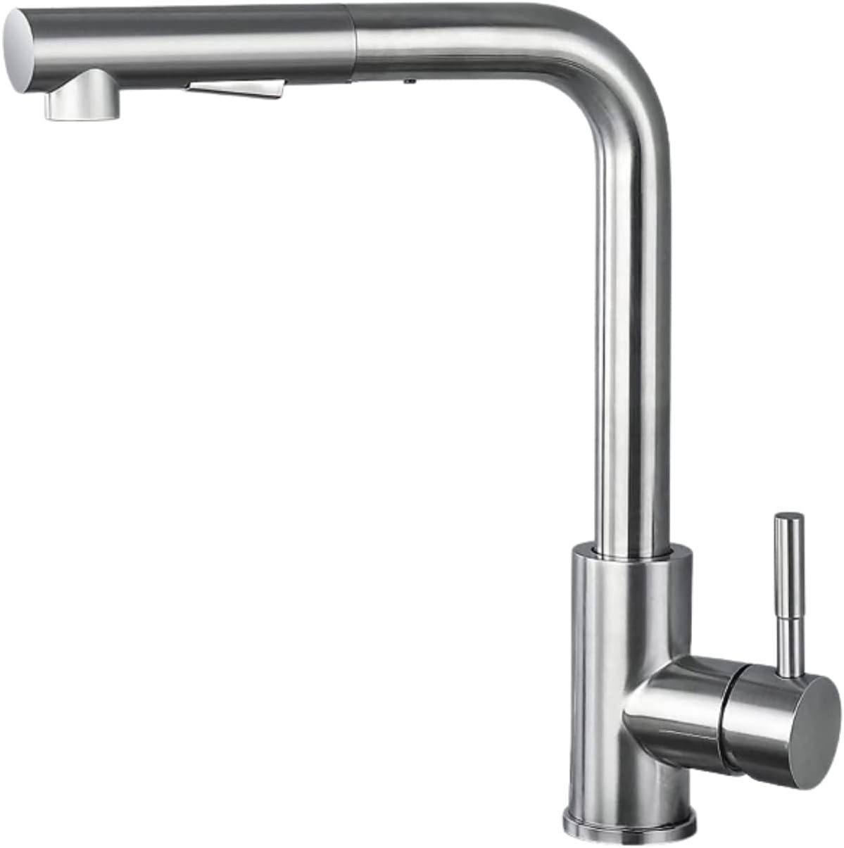 KitchenQuality Küchenarmatur Küchenarmatur 31 cm hoch aus Edelstahl, ausziehbar & 360° schwenkbar Gebürstete Oberfläche, Brause mit Umschalter, einfache Montage