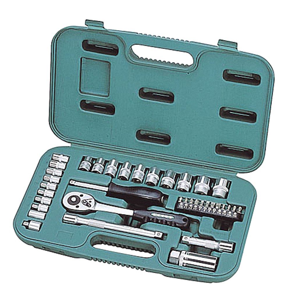 PROREGAL® Werkzeugset Werkzeug- und Steckschlüsselsatz METAL, Unterschiedlichen Größen, (37-St)