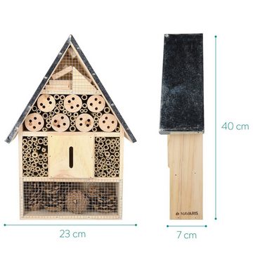 Navaris Tierhaus Insektenhotel aus Holz, naturbelassenes Hotel für Fluginsekten