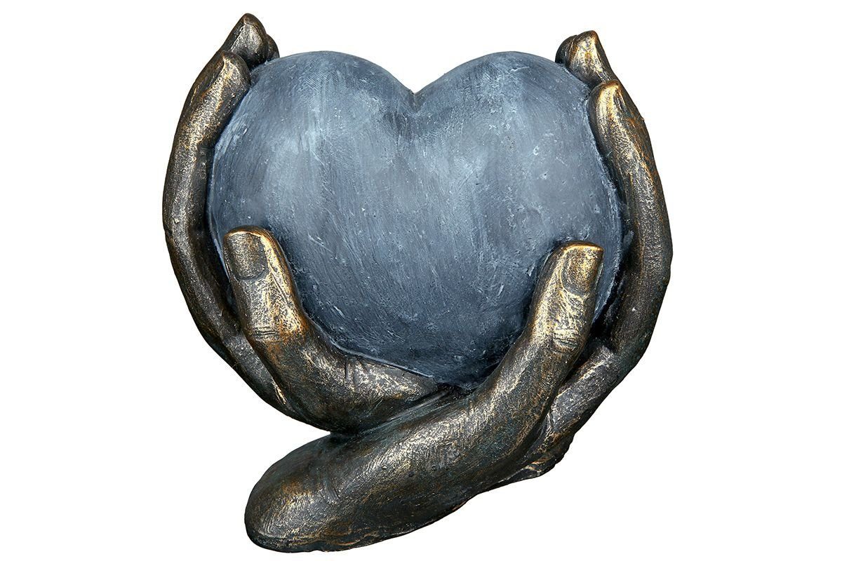 Dekoobjekt Figur Herz in Hand Polyresinfigur Hochzeitsgeschenk Herzfigur Dekofigur Liebe Dekoherz Trauerdeko Grabherz mit Gravur Grabdeko Gartenfigur